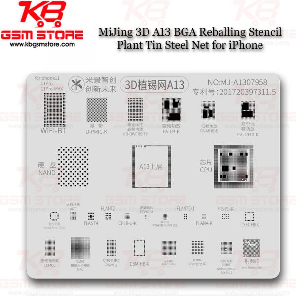 MiJing 3D A13 BGA Reballing Stencil Plant Tin Steel Net for iPhone
