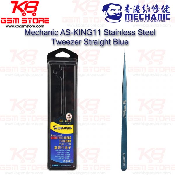 Mechanic AS-KING11 Stainless Steel Tweezer Straight Blue