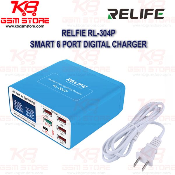 RELFIE RL-304P Multifunctional 6-Port Quick Charge Fast Charger For Mobile Phone Charger Desktop Station Support PD3.0+QC3.0